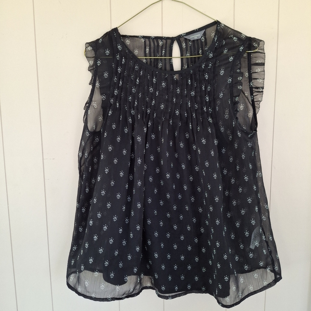 Denver Hayes Black Sheer Sleeveless Blouse With Removable Tank Top Layer Size M